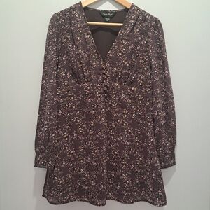 Charlie Paige Mauve Ditsy Floral Longsleeve Mini Coquette Cottage Dress Womens S